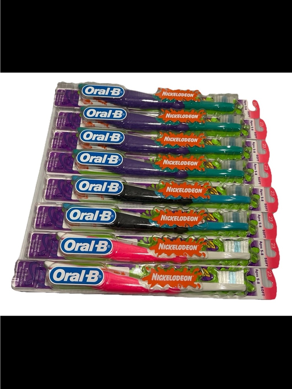 Vintage NEW Nickelodeon Oral B Toothbrush Lot Of  8 1997 SOFT Ages 5-8 Stickers